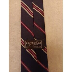 Christian Dior Cravates 100% All Silk Neck Tie Blue/White/Red Striped
